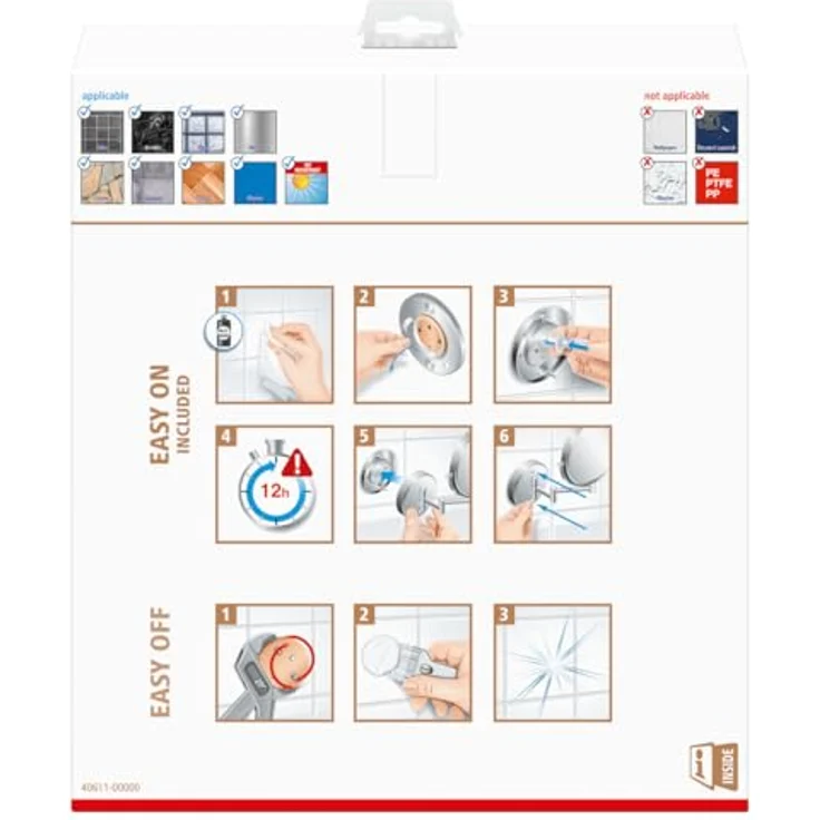 tesa Schminkspiegel schwenkbarer Kosmetikspiegel Visioon - selbstklebend und doppelseitig (Komplett-Set, 1-St, Inkl. Powerkit Montagezubehör - enthält Klebelösung und Adapter), 5-fache Vergrößerung - Wandmontage ohne Bohren - 30 x 48 cm - Silber – Bild 4