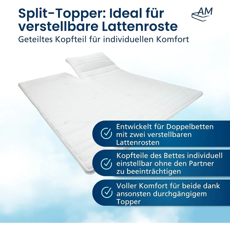 AM Qualitätsmatratzen, Topper Gelschaum, Split Topper mit Memoryschaum, Optimale Druckentlastung, H2, 6 cm hoch, Gelschaum, 160x200 cm – Bild 4