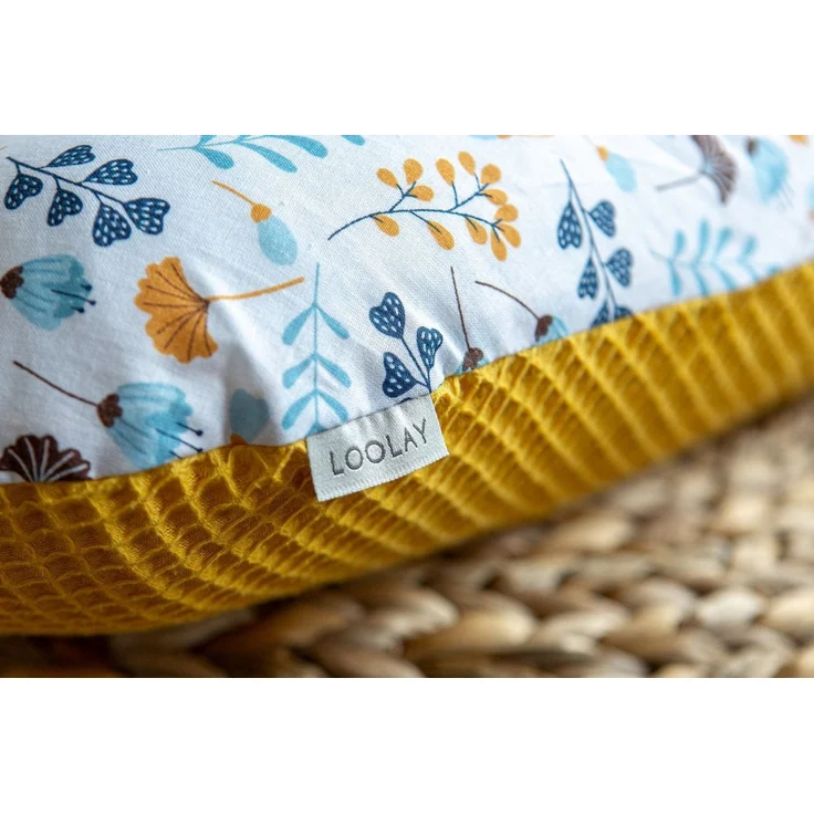 Loolay Stillkissen GELB Waffelpique Blumenwiese Seitenschläferkissen TOP Schlafkissen, XXL 170 cm Stillkissen + Bezug (Reißverschluss), Atmungsaktive WAFFEL + GLATT Baumwolle WEICH Stillkissen MUSTER: GELB Waffelpique/ Türkis Blumenwiese, Hochwertiges ... – Bild 2