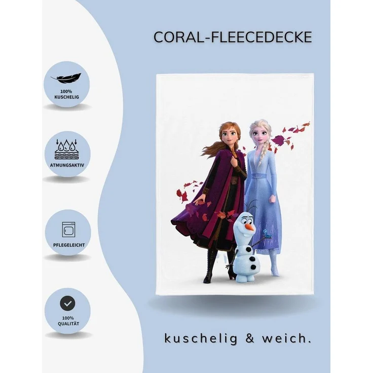 Kinderdecke Eiskönigin Disney 130x170 cm, weich und kuschelig, Coral Fleece-Decke, MTOnlinehandel, Sofadecke passend zur Anna & Elsa Bettwäsche, Überwurf, Tagesdecke – Bild 3