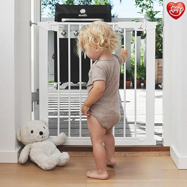 BabyDan Premier, extra breites Treppenschutzgitter mit Druckbefestigung, deckt Öffnungen zwischen 126-132,2 cm ab, Babygitter/Sicherheitsgitter, Metall, weiß, Made in Denmark - – Bild 8