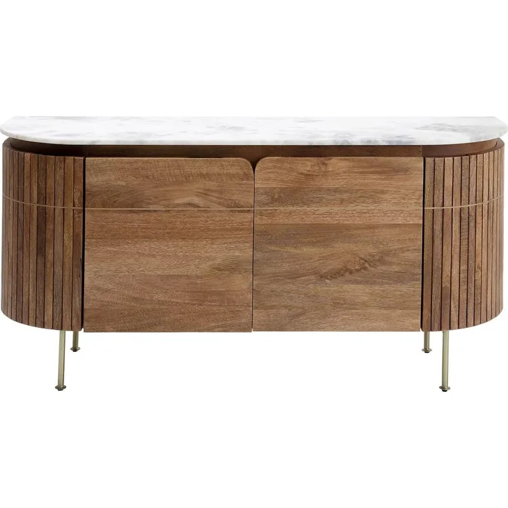 Kare Design Sideboard Grace, Braun, Schrank, Mangoholz, Marmor Deckplatte, Wohnzimmer, Schlafzimmer, 79 x 162 x 46 cm