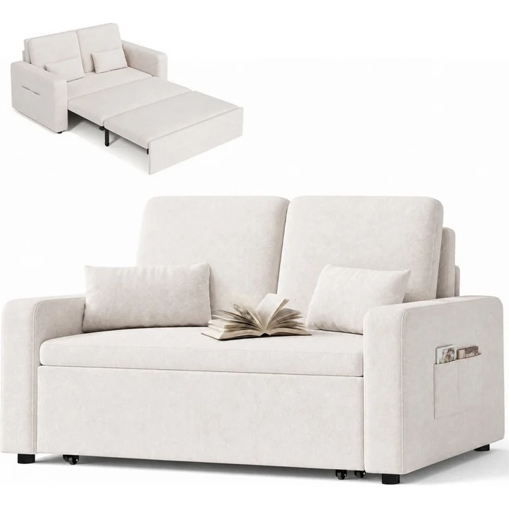 Blishom Schlafsofa 2-Sitzer-Schlafsofa aus Velours, ausziehbar, Liegefläche 117 x 196 cm, Mit Seitentaschen und zwei Zierkissen für Wohn- und Gästezimmer – Bild 1