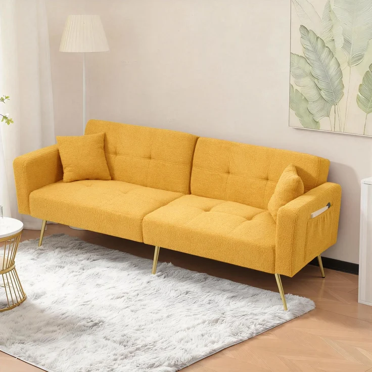 2-Sitzer Schlafsofa B 175 x T 64 x H 72 cm aus Lammwollstoff mit Schlaffunktion – Bild 1