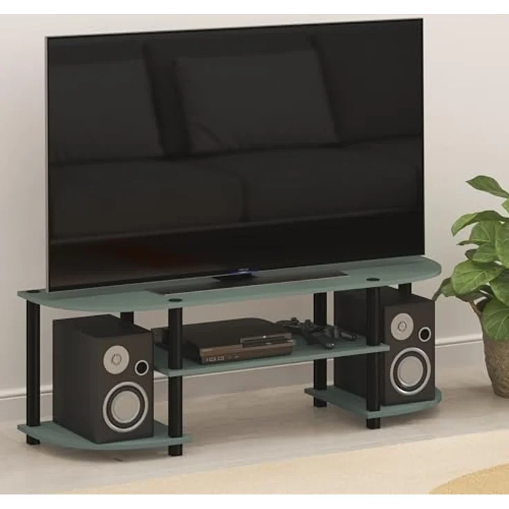 Furinno Turn-S-Tube TV-Schrank, Entertainment-Center für Fernseher bis zu 55 Zoll, TV-Konsole mit abgerundeten Ecken und offenen Regalböden, für Wohnzimmer, Schlafzimmer, Salbeigrün – Bild 2