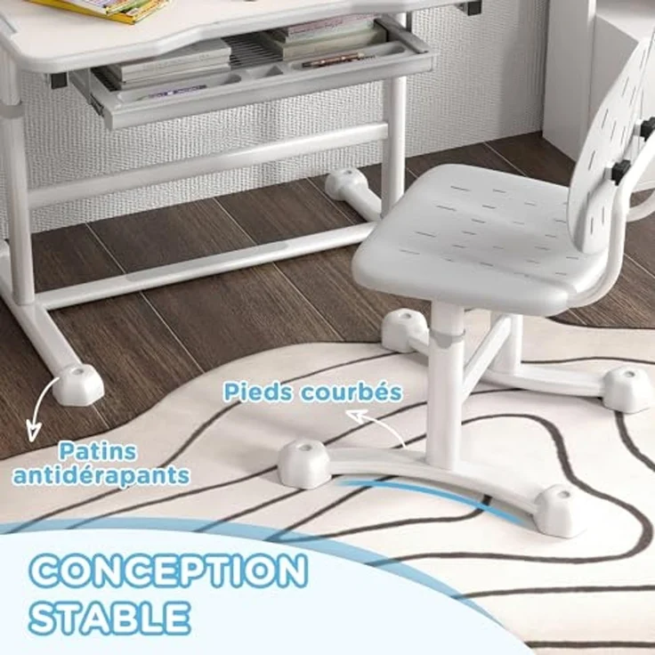 AIYAPLAY Kinderschreibtisch mit Stuhl, Kinderschreibtisch- und Stuhlset mit Höhenverstellung, 45° geneigter Tischplatte, Schublade und Buchstütze, für Kinder von 3 bis 12 Jahren, grau – Bild 5