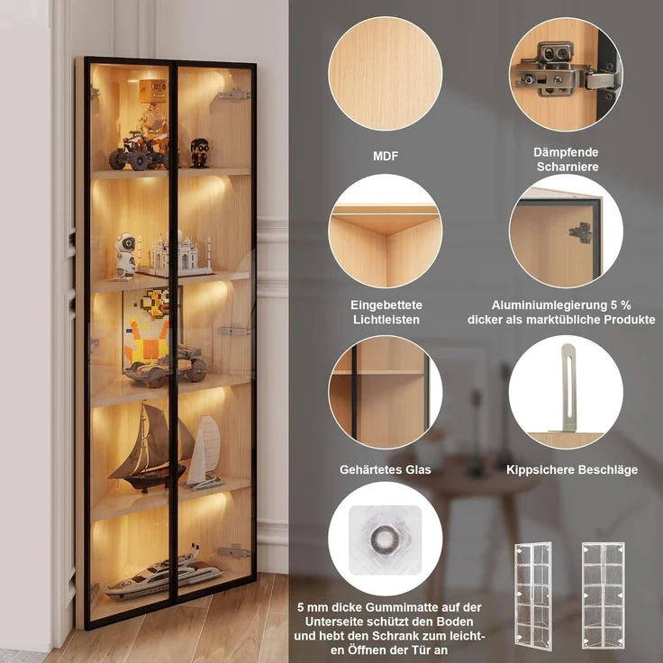Glasvitrine Eckvitrine mit Tür aus Eiche und LED – Bild 4