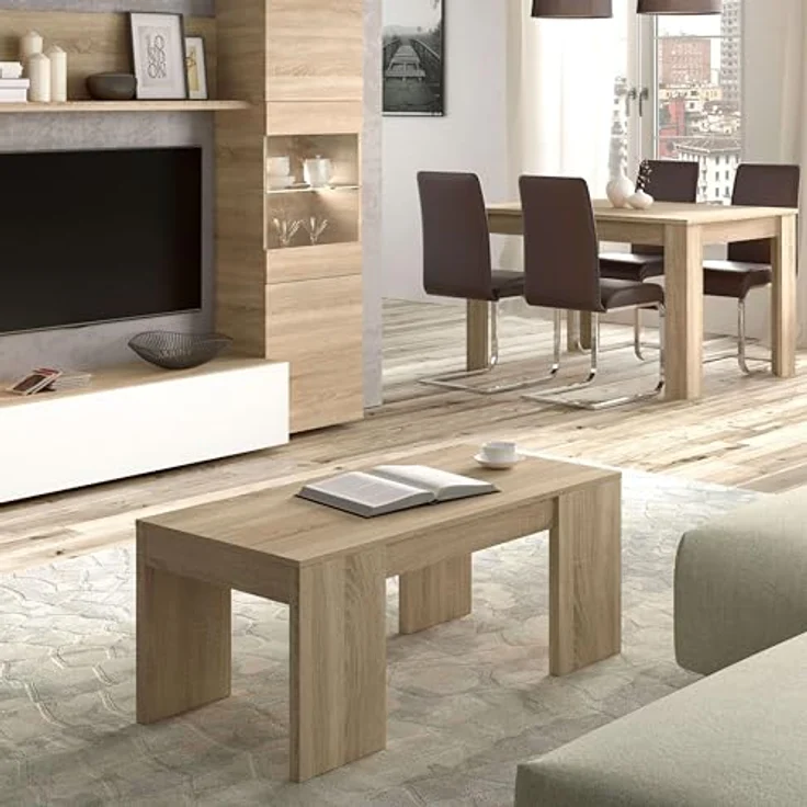 Calicosy Couchtisch Eiche Artisan, hochklappbar, 50x43x100 cm, mit Staufach und ABS-Gleitern – Bild 2