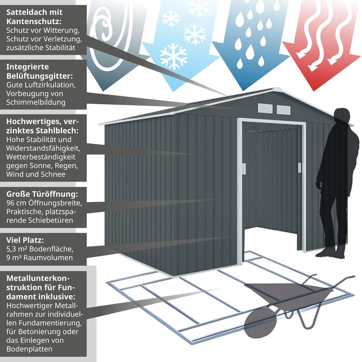 XXL Metall Gerätehaus Geräteschuppen Garten Haus Schuppen Gartenhaus Laube grau – Bild 2