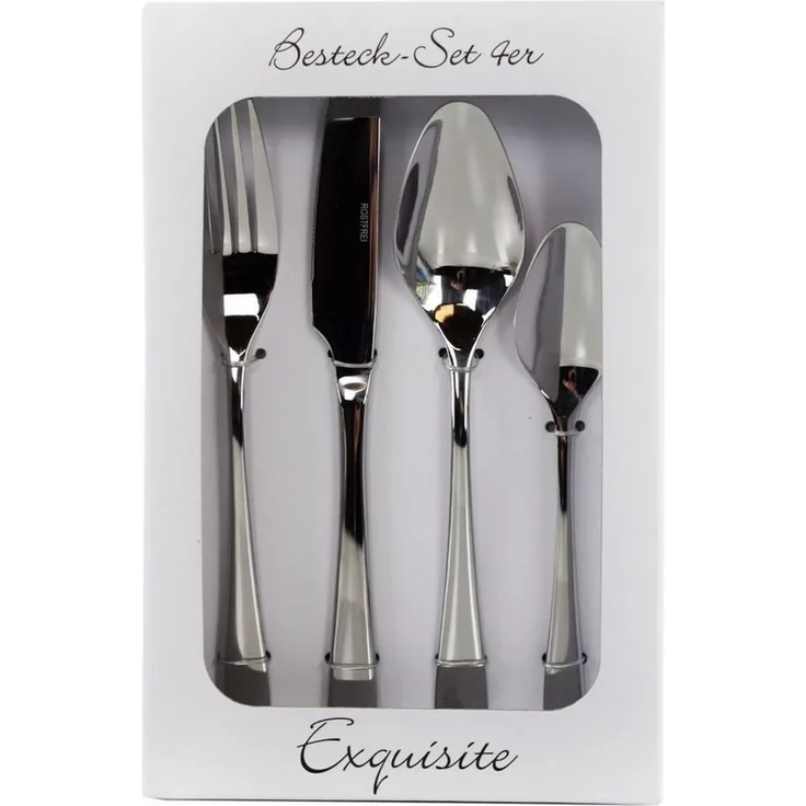 Jean Products Besteck-Set Besteckset aus Edelstahl in Silber 4-tlg. Essbesteck im Geschenkkarton, Edelstahl, für Spülmaschinen geeignet