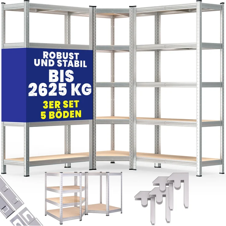 MONZANA® 3er Set Schwerlastregal Eckregal – Bild 1