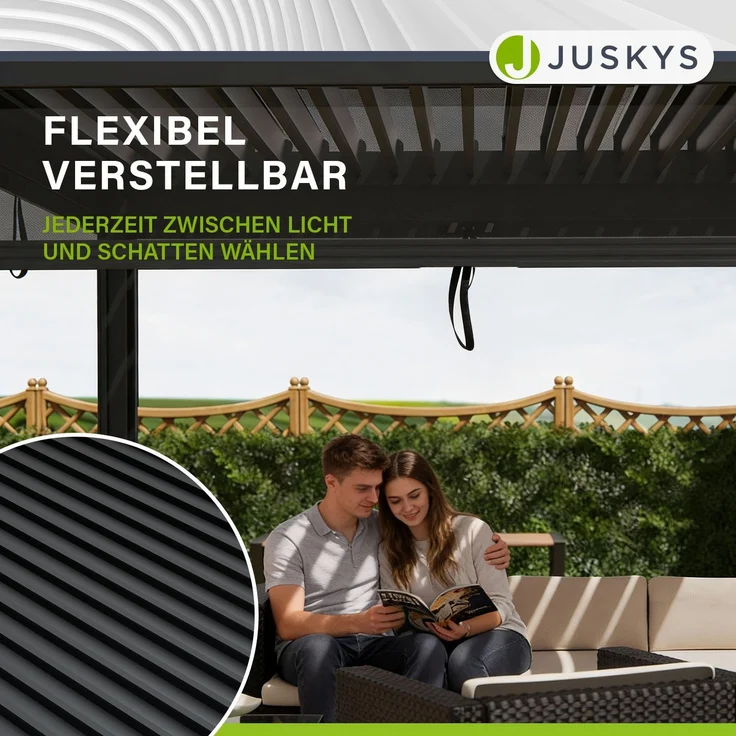 Juskys Lamellendach Tahiti 3x5,9 m inkl. Seitenwand 3 m in Anthrazit - Terrassenüberdachung stabil & wetterfest - Überdachung für Garten & Terrasse – Bild 7