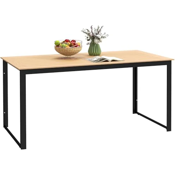 Outsunny Gartentisch, Teakfarbe mit Lamellen-Tischplatte, 80x75x160 cm, für 6 Personen, pulverbeschichtet, wetterfest