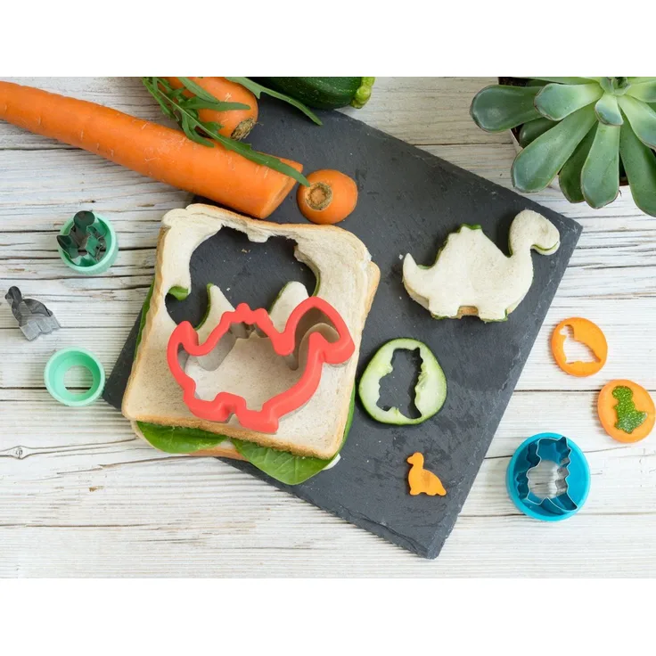 LEKKABOX Ausstechform 4er Set Dinos - Edelstahl Ausstecher für Brot Gemüse Obst Plätzchen, Hervorragend zum Ausstechen von Käse, Obst, Gemüse & Co.