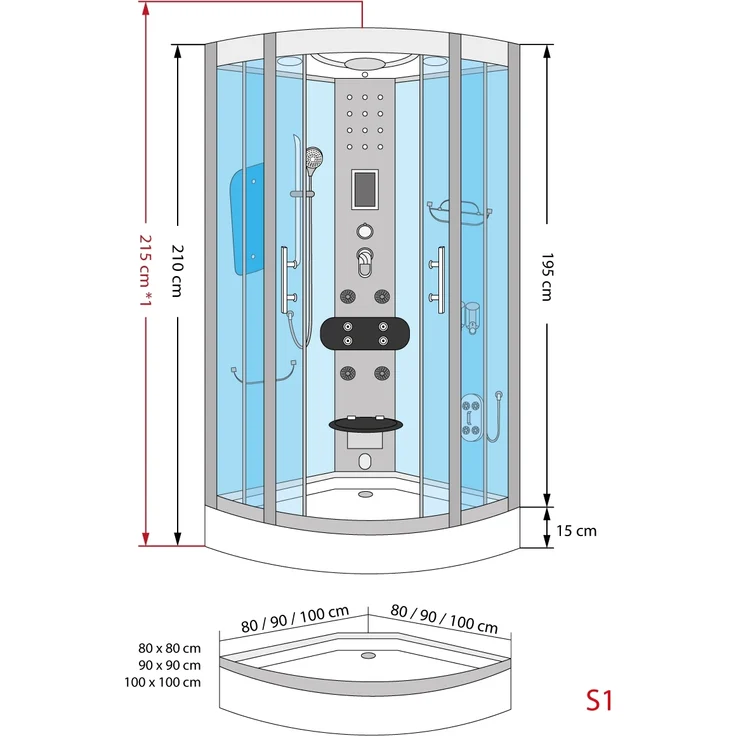 Dampfdusche Dusche Duschkabine D58-03T3 Duschtempel Sauna 80x80 cm – Bild 3