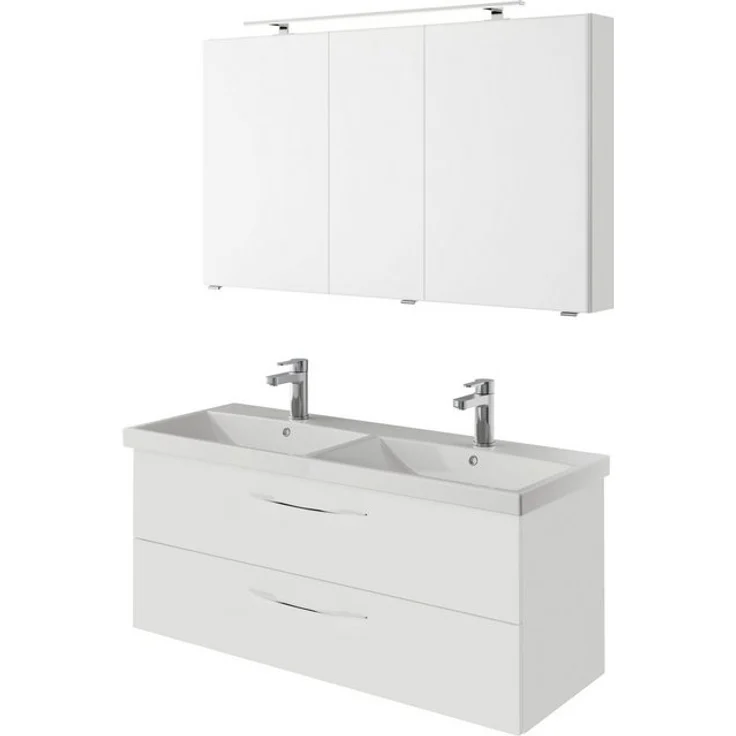 Saphir Badmöbel-Set Serie 4035 2-teilig, Keramik-Doppelwaschtisch mit LED-Spiegelschrank, (Set), Doppel-Waschplatz inkl Türdämpfer, 120 cm breit, 2 Schubladen, 3 Türen – Bild 4