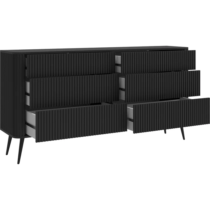 Selsey 'Ovarlo' Kommode mit 6 Schubladen, schwarz mit Metallbeinen, ca. 84 x 168 x 38 cm – Bild 4