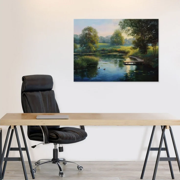 Wallarena Leinwandbild See Wald - Grün - Modern - Wohnzimmer, See, 40x30x2cm – Bild 2