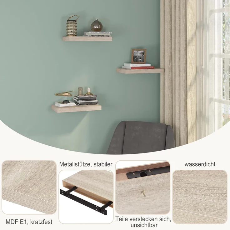 EUGAD Wandregal Wandboard Buchregal Hängeregal DVD CD Regal Holz Board 25cm Sonoma Eiche 0079QJ – Bild 4