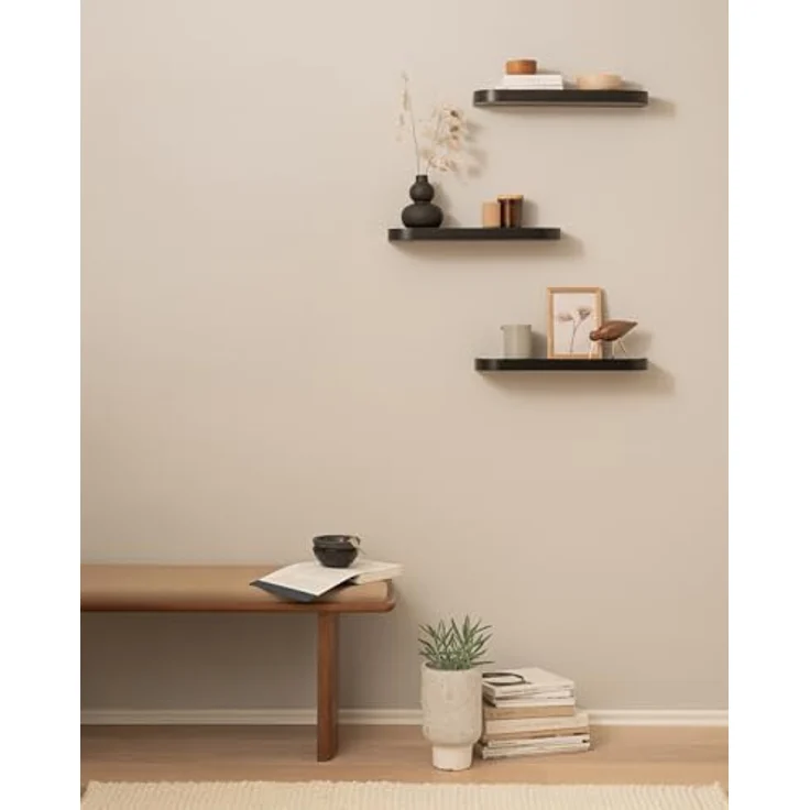 Kazai.® Wandregal-Set 'Toke' | 3 Hängeregale in Echtholz-Veneer | Schwebendes Holzregal als Wanddeko und Ablage für Bad, Wohnzimmer, Küche, Schlafzimmer und mehr | Eiche, schwarz – Bild 8