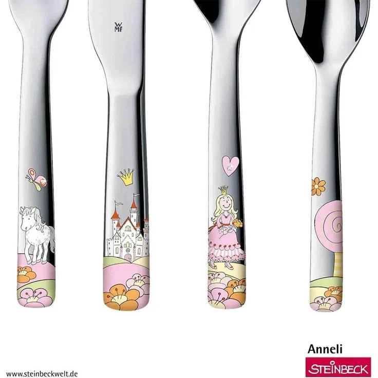 WMF Prinzessin Anneli Kinderbesteck Set 4-teilig, Kinderbesteck Mädchen Edelstahl, Kinderbesteck ab 3 Jahre, Cromargan poliert, spülmaschinengeeignet – Bild 3