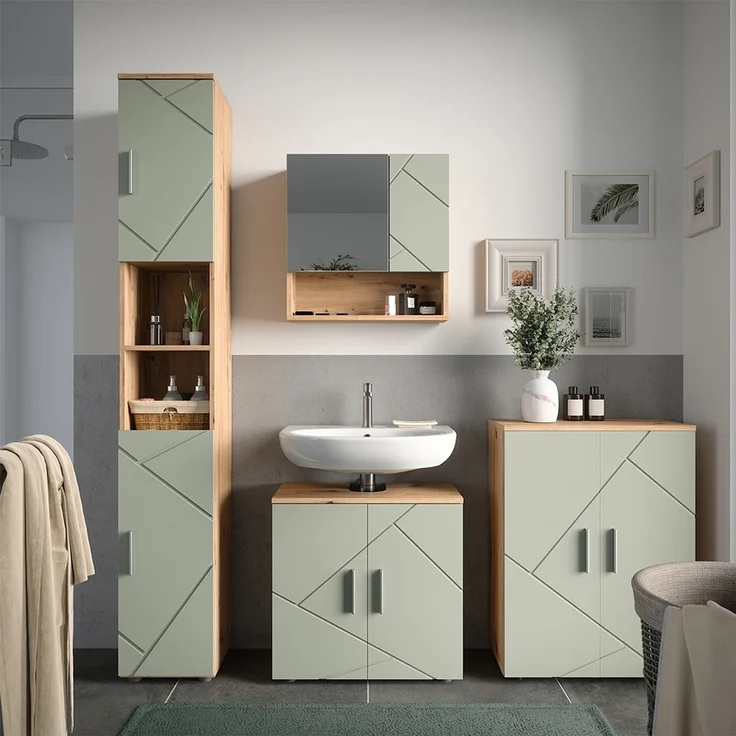 Badschrank Irma Salbeigrün 30 x 192 cm Vicco – Bild 6