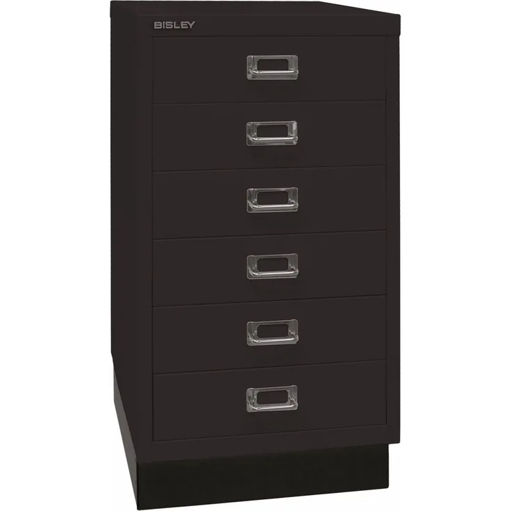 BISLEY Schubladenschrank aus Metall DIN A3 in schwarz mit 6 Schubladen und Sockel Werkzeugschrank Metallschrank, L29A36S-633