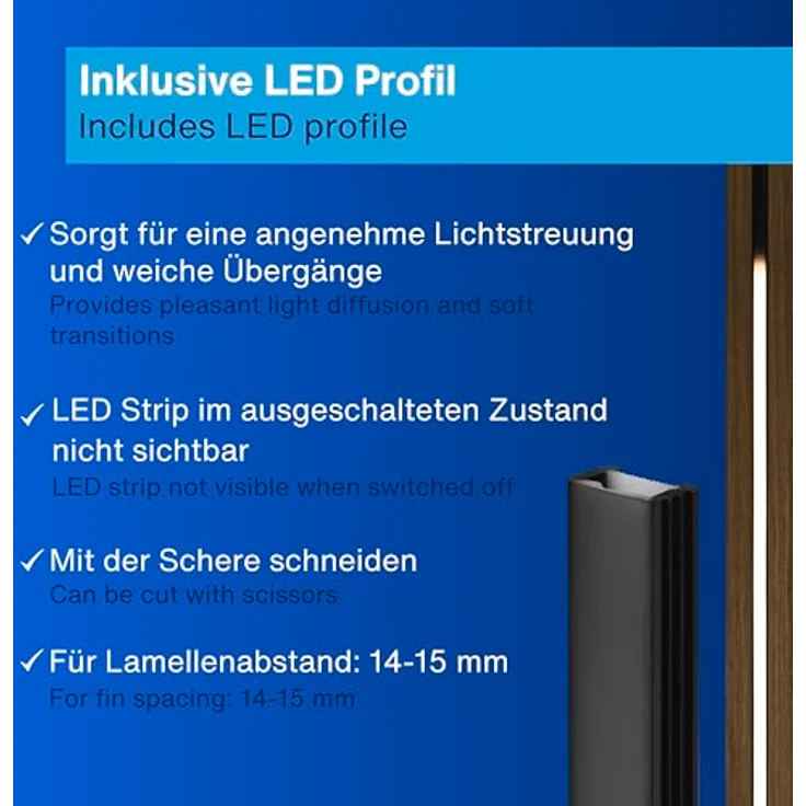 REV LED für Akustikpaneele - 3m, selbstklebend, dimmbar, zuschneidbar, inkl. LED-Profil - unsichtbar in ausgeschalteten Zustand – Bild 6