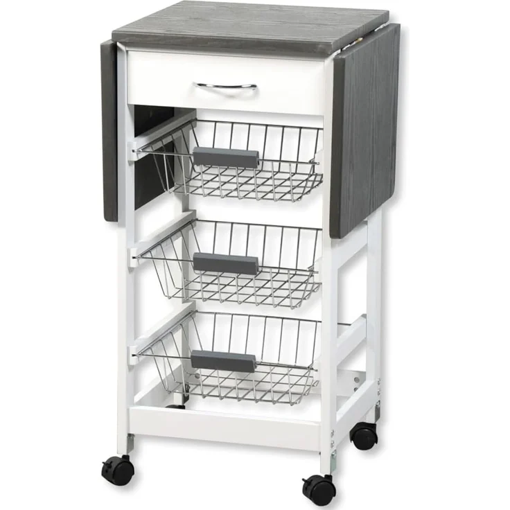 KESPER Küchenwagen 25816-13 mit 2 ausklappbaren Arbeitsplatten / Dekorfolie grau / Servierwagen – Bild 2