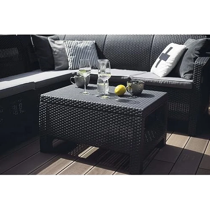Keter Allibert Corfu Lounge Tisch, graphit, wetterfest, pflegeleicht, 77x57x42 cm, Rattanoptik – Bild 2