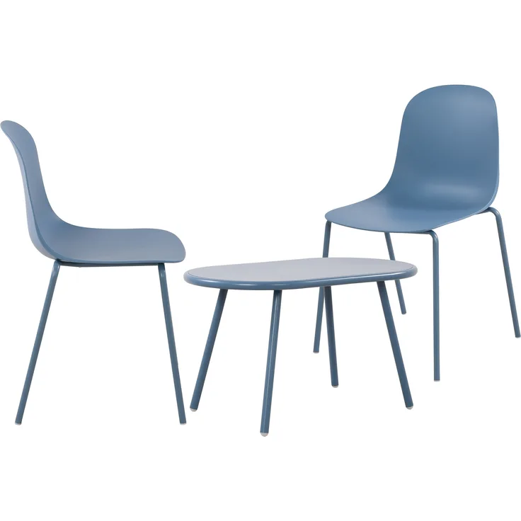 CLP 2er Sitzgruppe Veldin Set 1 Tisch 2 Stapelstühle wetterfest UV-beständig,blau