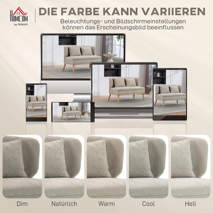 HOMCOM Loveseat kleine Couch mit Flügelrücken, 2 Wurfkissen (117 cm Dick Gepolstert Doppelsofa, 1-St, Modern Polstersofa), für Wohnzimmer, Schlafzimmer, Beige – Bild 7