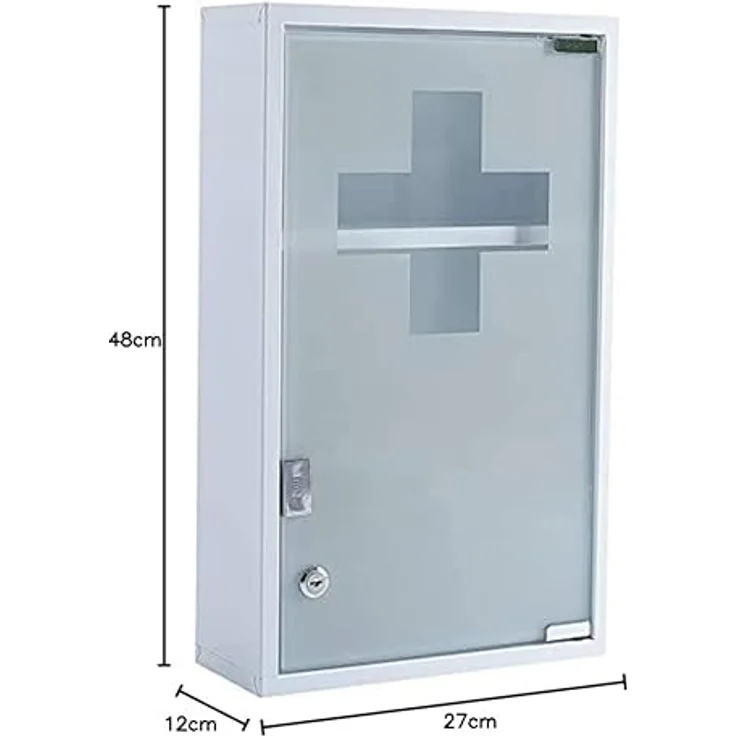 Zedelmaier Medizinschrank aus Edelstahl,Medikamenten Aufbewahrung,Medikamentenschrank 3 Fächer,Apothekerschrank,Hängend,48 x 27 x 12 cm,Weiß - 3 Fächer – Bild 4