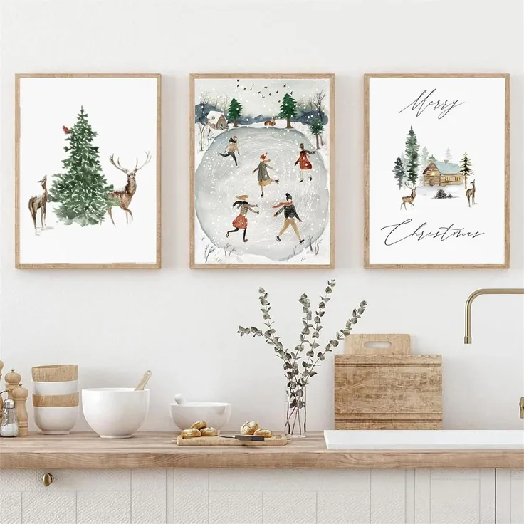 3er Premium Weihnachten Winter Poster Set Wandbilder Leinwandbilder 50x70cm