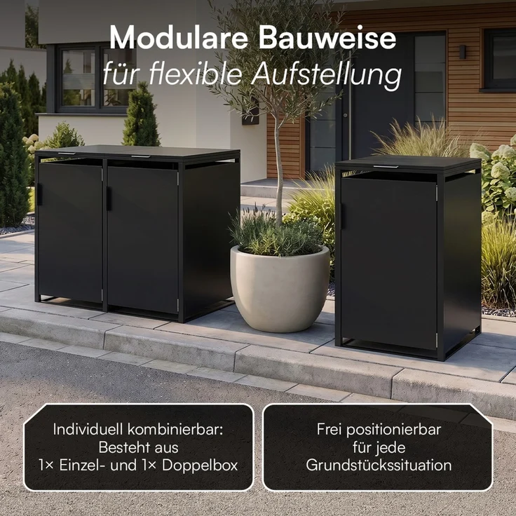 STEELSØN 'Thoria' Mülltonnenbox 3er je 240 Liter, graphitschwarz, Mülltonnenverkleidung aus Stahl, wetterfest, 116x80x203 cm, Müllbox für 3 Tonnen – Bild 8