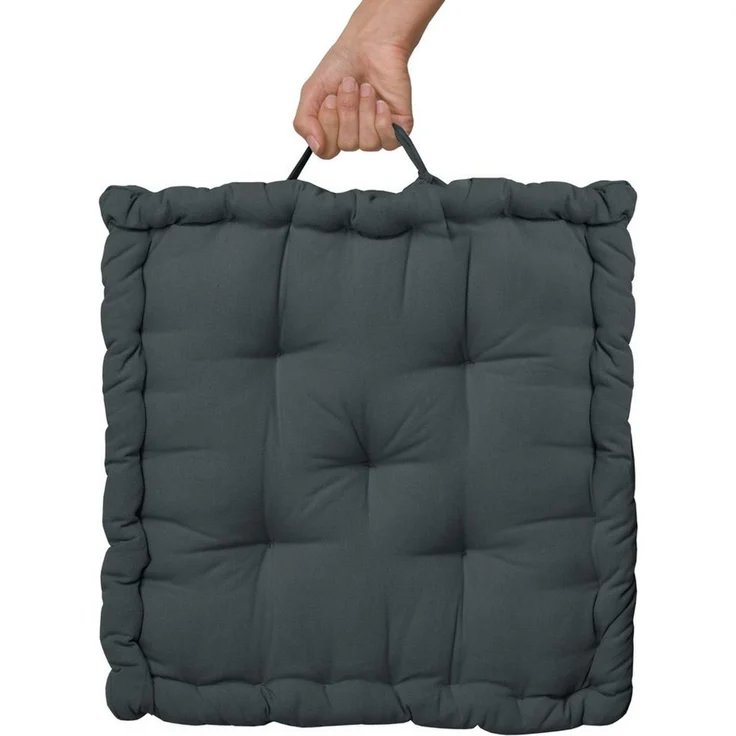 Beautissu Stuhlkissen Mila Bodenkissen, 50x50cm, Anthrazit, Sitzkissen, 100% Baumwolle, Indoor & Outdoor, exzellenter Komfort und Stil, praktischer Tragegriff – Bild 2