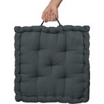 Beautissu Stuhlkissen Bodenkissen Sitzkissen Mila, 50x50cm, Anthrazit, Matratzenkissen 10cm, 100% Baumwolle Stuhlkissen Indoor & Outdoor