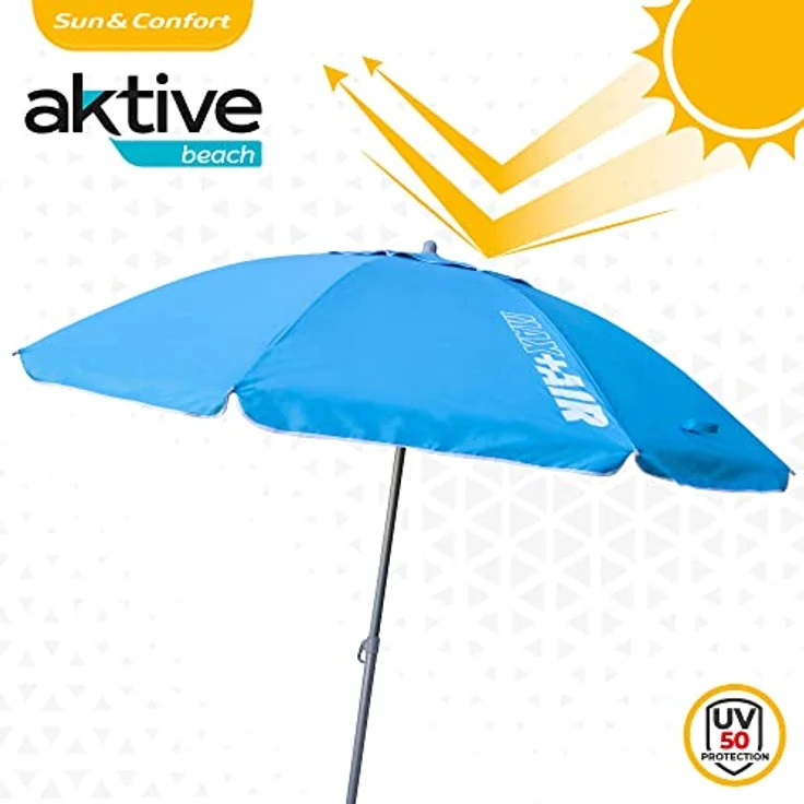 Aktive 62239 – Großer, winddichter, extrem widerstandsfähiger Strandschirm | Kippmast | Inkl. Aufbewahrungstasche mit Tragegriff | Großer blauer Sonnenschirm – Bild 9