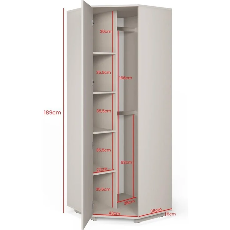 Eckschrank Napoli Version 10, Kleiderschrank mit Spiegel, Cashmere, 189 x 140 x 140 cm – Bild 5