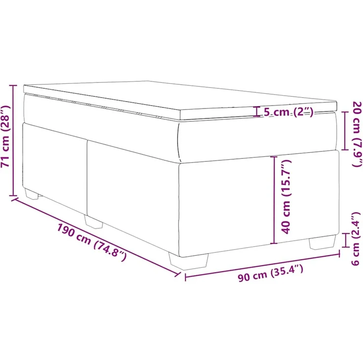vidaXL Boxspringbett mit Matratze Dunkelblau 90x190 cm Samt 3285255 – Bild 12