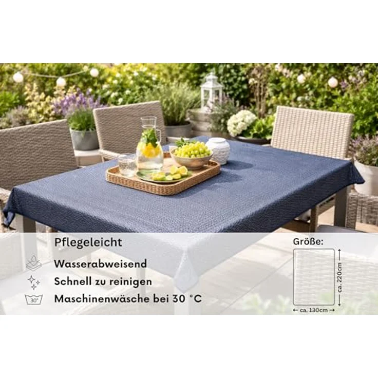 Brandsseller Gartentischdecke 130x220 cm Tischdecke mit Paspel Outdoor Tischtuch rechteckig Weichschaum für Garten, Terrasse, Balkon wetterfest rutschfest - Blau – Bild 2