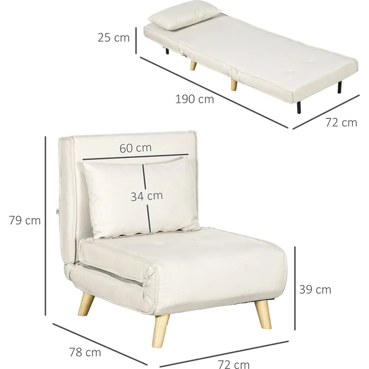MELAYR, Schlafsessel, 6-stufig verstellbare Lehne, Leinenoptik, bis 120 kg, Creme, 72 x 78 x 79 cm, Cremeweiß – Bild 5