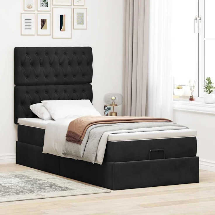 vidaXL Ottoman-Bett mit Matratzen & LEDs Schwarz 80x200 cm Samt 3314356 – Bild 4