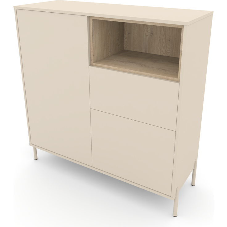 Highboard HYGGE mit 2 Türen, 1 Schublade, 1 offenes Fach, Cashmere Weiß