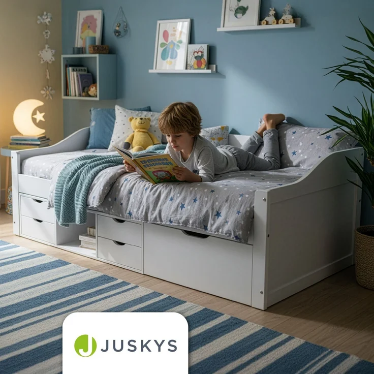 Juskys 'Nalu' Funktionsbett - mit Lattenrost & Schubladen - für Kinder - Gästebett - Holz Weiß – Bild 7