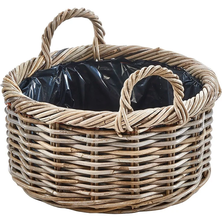 Kobolo Pflanzkübel Übertopf Pflanzkorb Pflanzschale rund aus Rattan mit Folie (Vorteils-Set 1 Stück, 1 St, 1 Stück), Blumenkorb Flechtkorb Holzkorb Durchmesser 40 cm – Bild 5