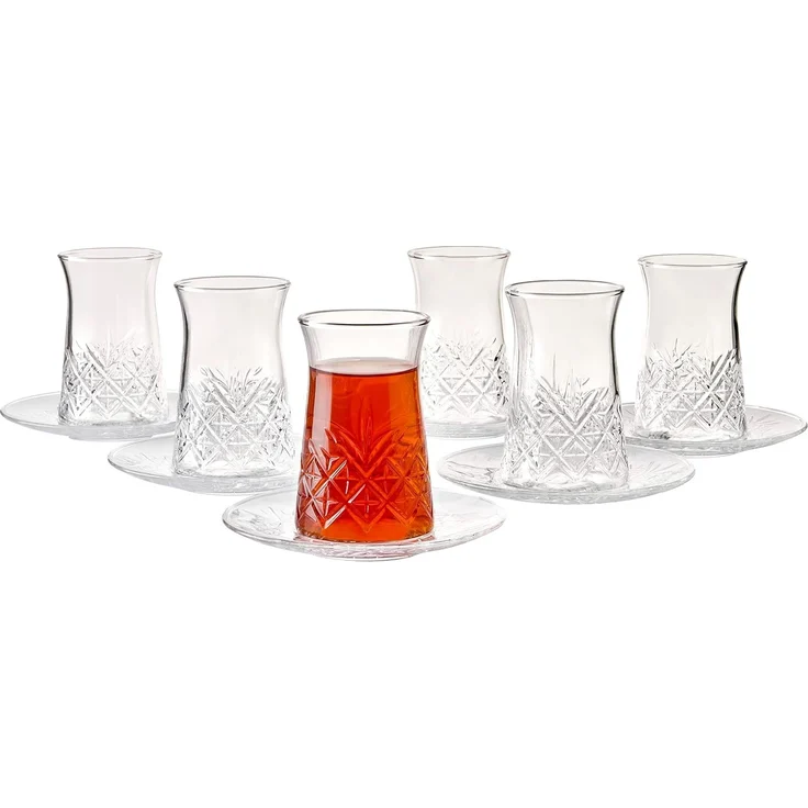 Pasabahce Timeless 96991 Teeglas Set 12 Teilig mit Untertassen 132ml aus Glas transparent – Bild 7