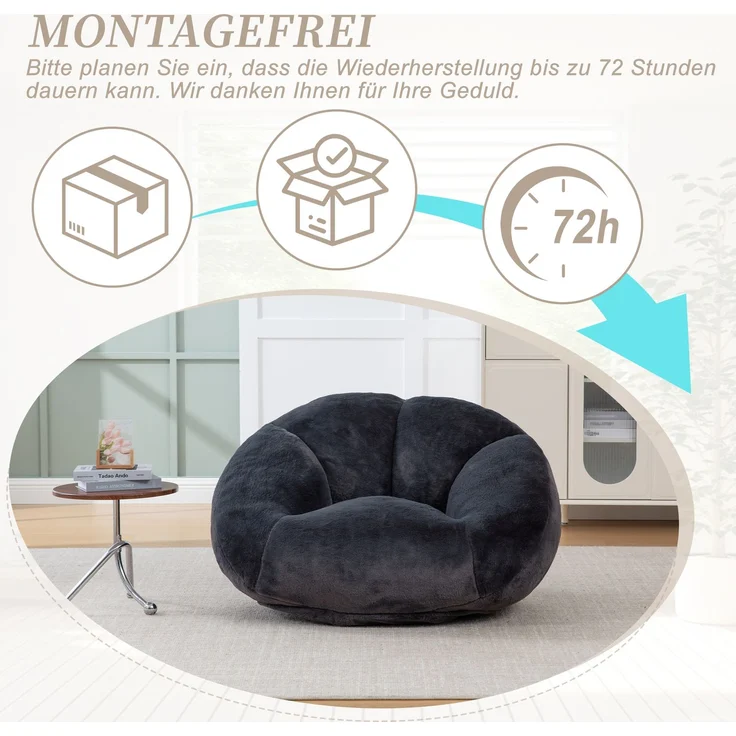LVHOM Sitzsack XXL, Bodensofa aus Faux Fur, Montagefreier Bean Bag, für Wohnzimmer, Lounge, Schlafzimmer, Anthrazit – Bild 5