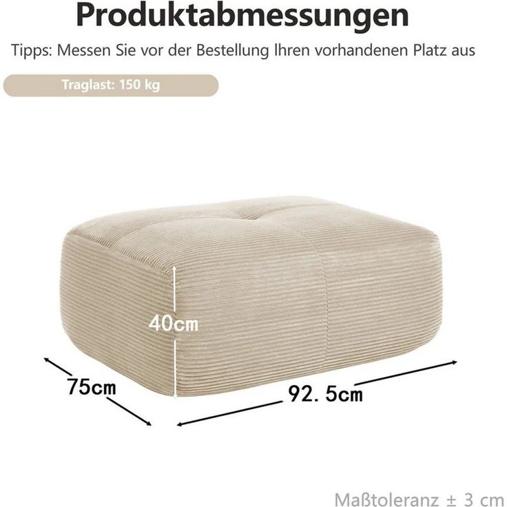 Odikalo 3-Sitzer Ecksofa modular kombinierbar Polstersofa, Modulares Ecksofa ohne Montage, ergonomisch und haustierfreundlich, aus Cordstoff mit extra-breiten Armlehnen, 32D hochelastische Polsterung für Wohnzimmer und Schlafzimmer, Green – Bild 3
