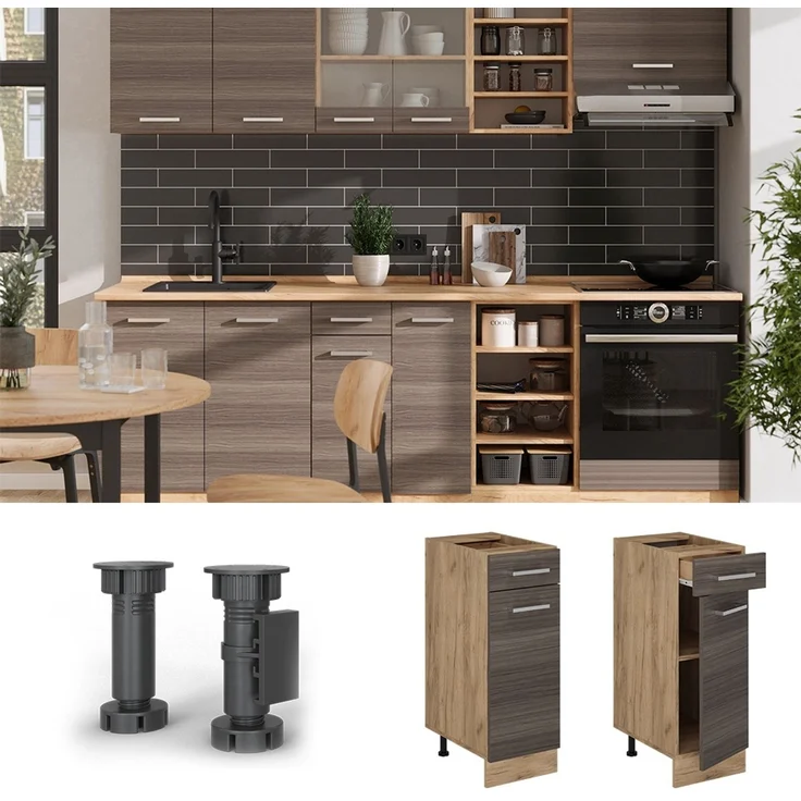 Küchenunterschrank R-Line Edelgrau 30 cm , AP Eiche Vicco – Bild 4